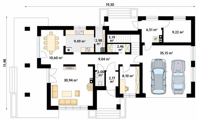 Rzut parteru POW. 134,5 m²