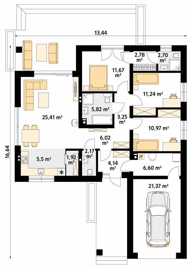 Rzut parteru POW. 121,6 m²