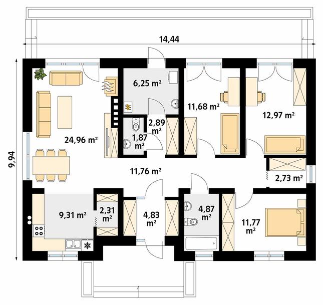 Rzut parteru POW. 108,2 m²
