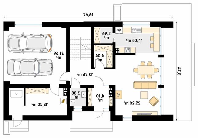 Rzut parteru lustro POW. 109,9 m²