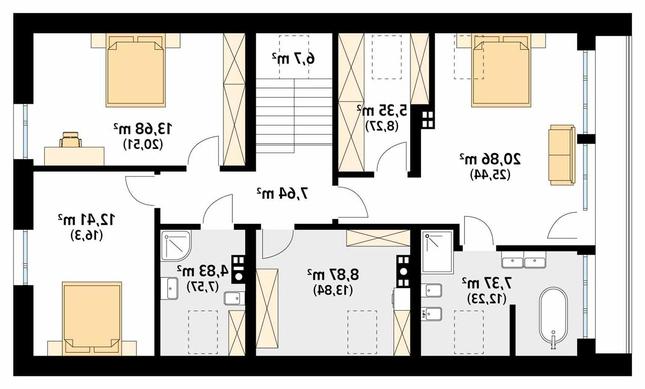Rzut poddasza lustro POW. 118,5 m²