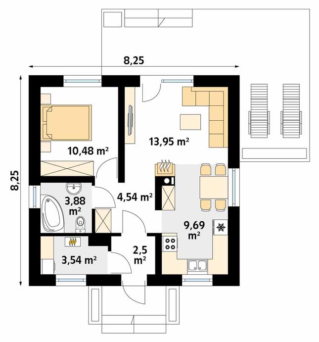 Rzut parteru POW. 48,6 m²