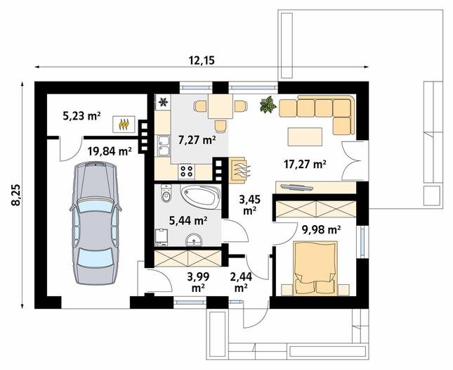 Rzut parteru POW. 74,9 m²