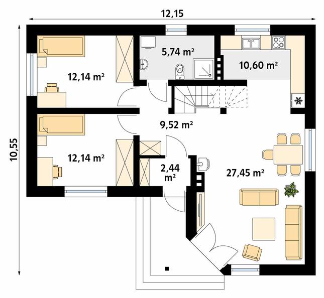 Rzut parteru POW. 80,0 m²