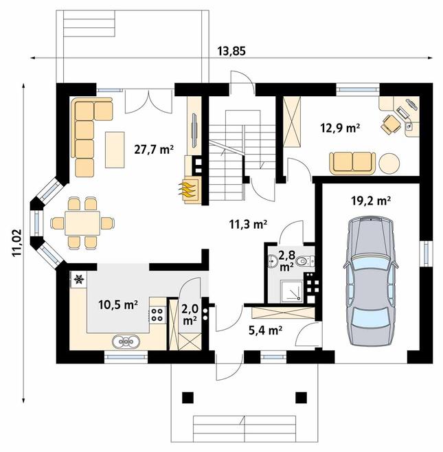 Rzut parteru POW. 91,8 m²
