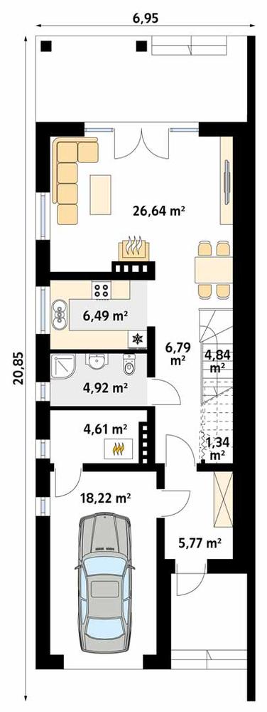 Rzut parteru POW. 79,6 m²