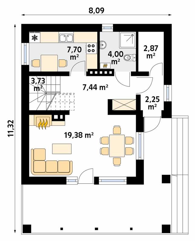 Rzut parteru POW. 47,4 m²