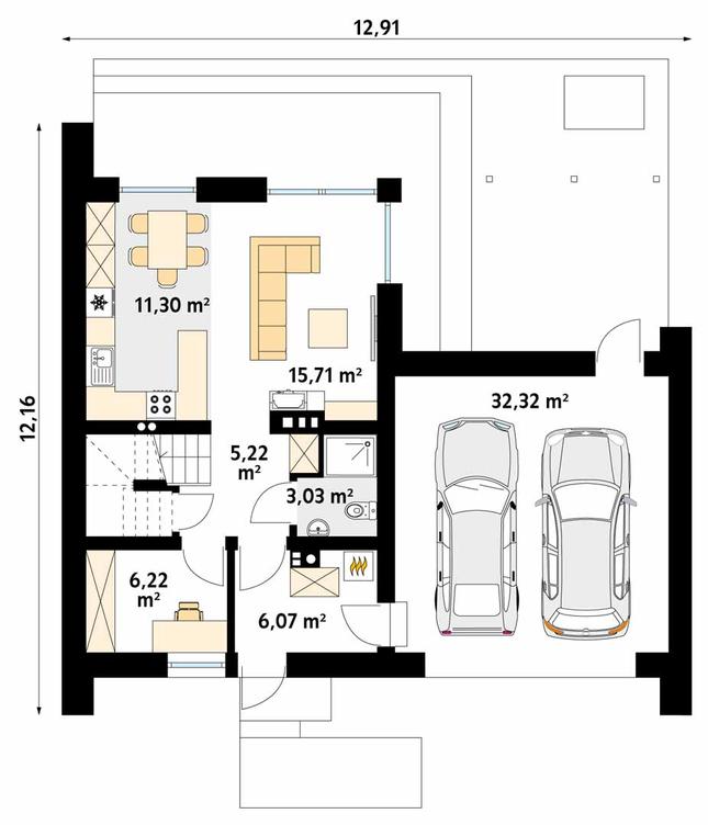 Rzut parteru POW. 79,9 m²