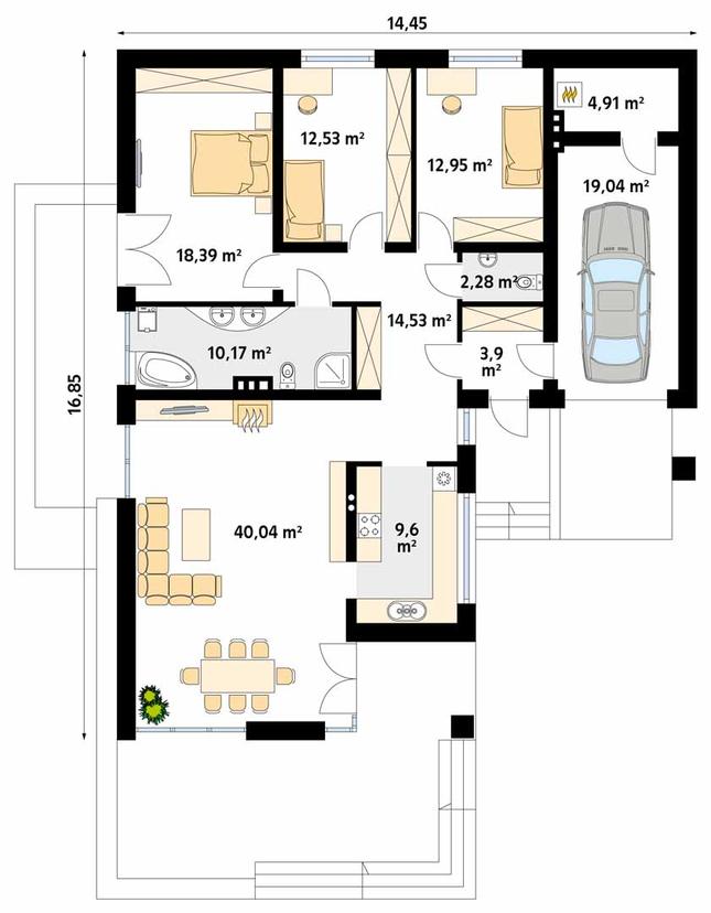Rzut parteru POW. 148,3 m²