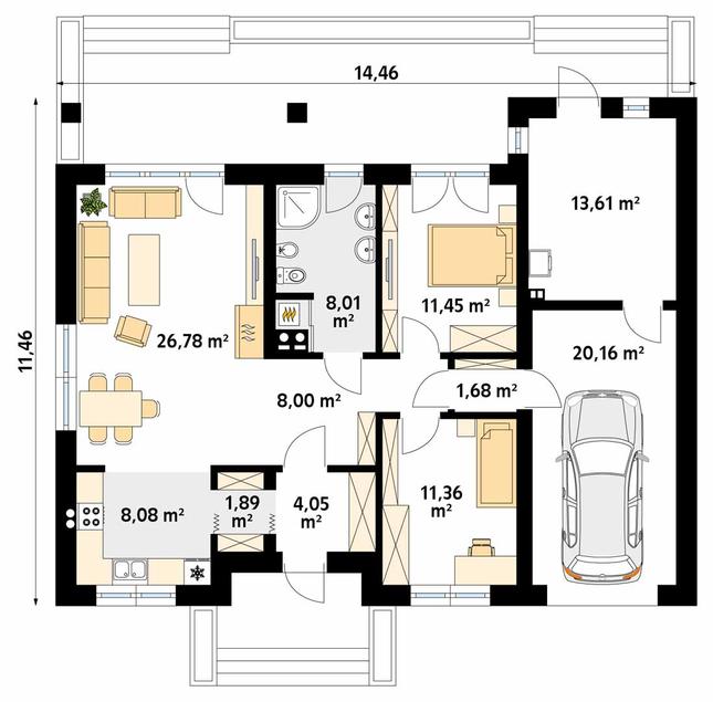 Rzut parteru POW. 115,1 m²