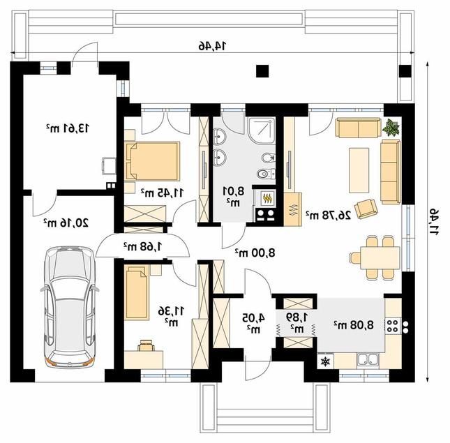 Rzut parteru lustro POW. 115,1 m²