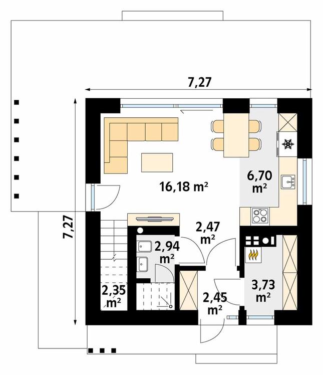 Rzut parteru POW. 36,8 m²