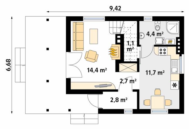 Rzut parteru POW. 37,1 m²