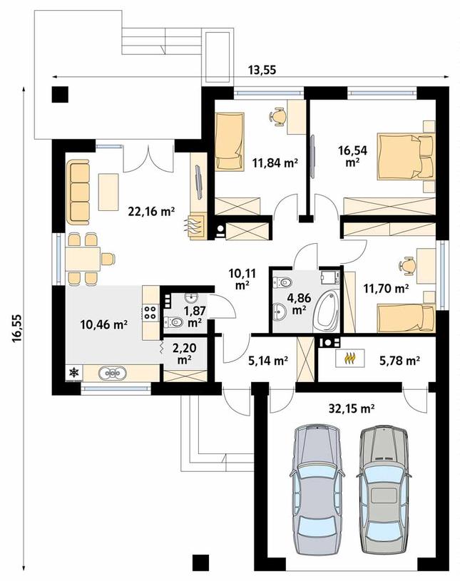 Rzut parteru POW. 134,8 m²
