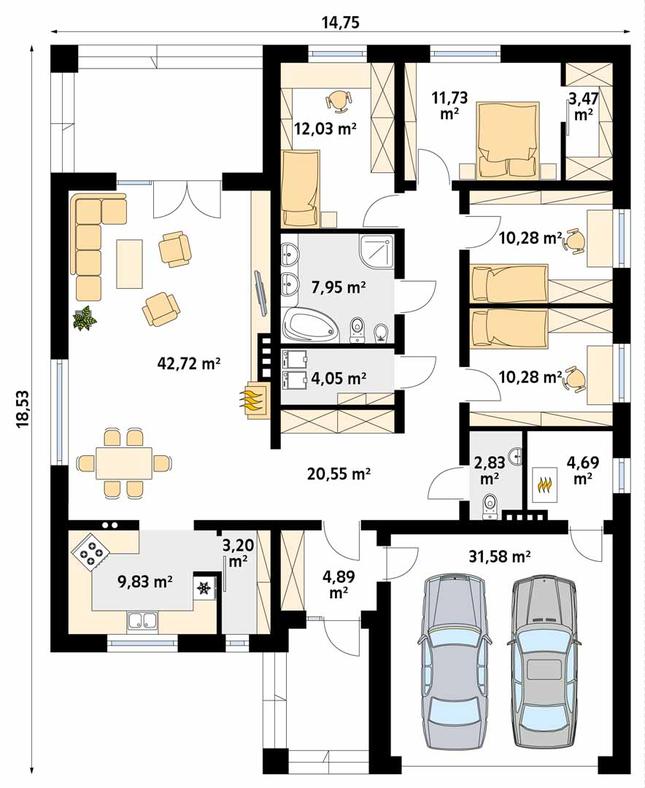 Rzut parteru POW. 180,1 m²