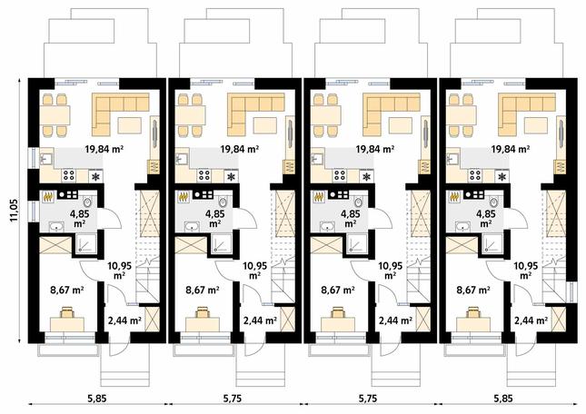 Rzut parteru POW. 46,8 m²