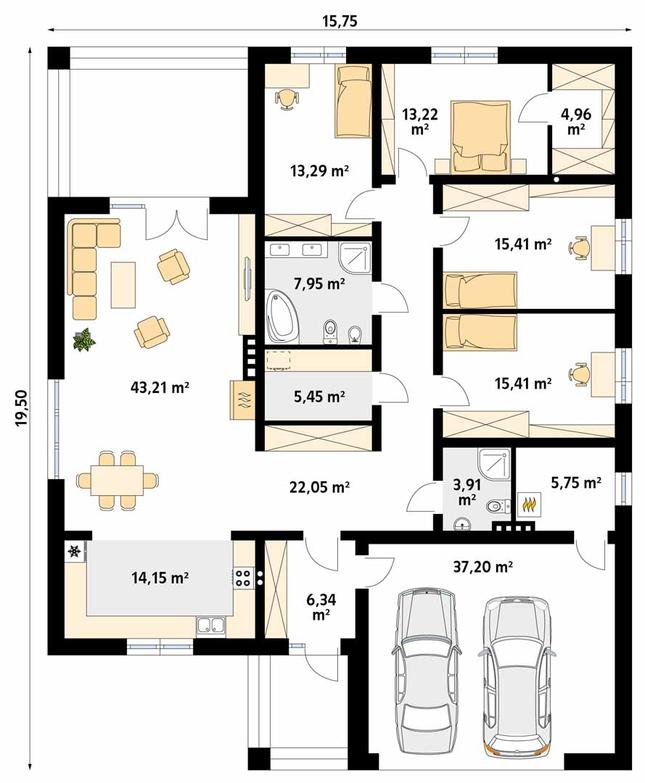 Rzut parteru POW. 208,3 m²