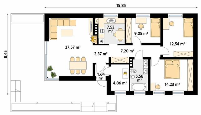 Rzut parteru POW. 93,6 m²
