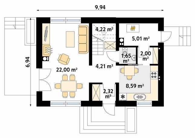 Rzut parteru POW. 50,0 m²