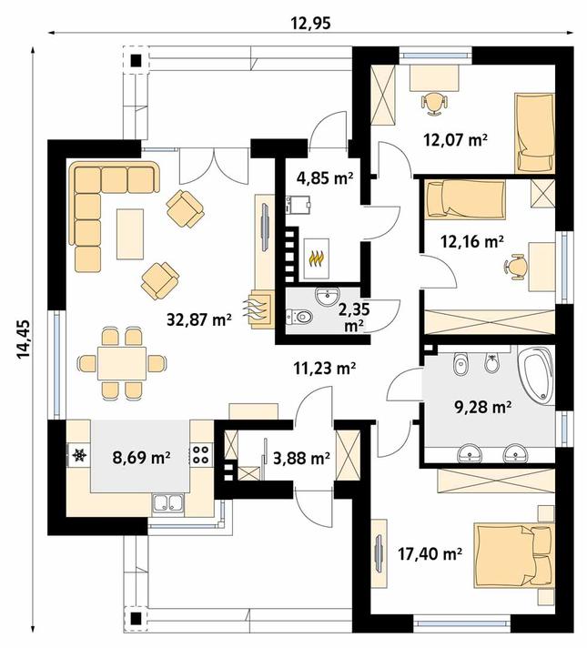Rzut parteru POW. 114,8 m²
