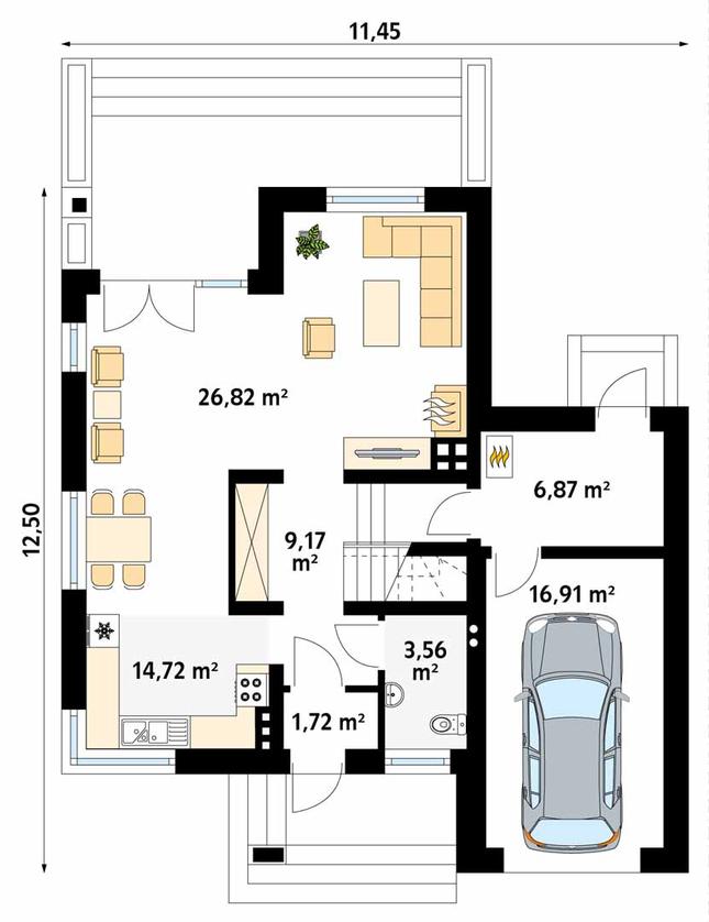 Rzut parteru POW. 79,8 m²