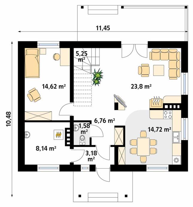Rzut parteru POW. 78,1 m²
