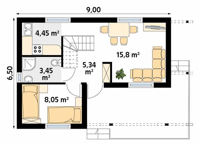 Rzut parteru POW. 37,1 m²