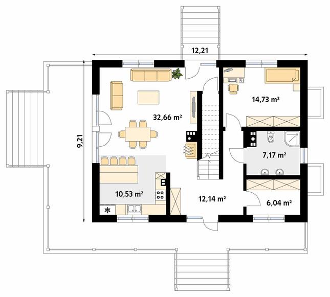 Rzut parteru POW. 83,3 m²