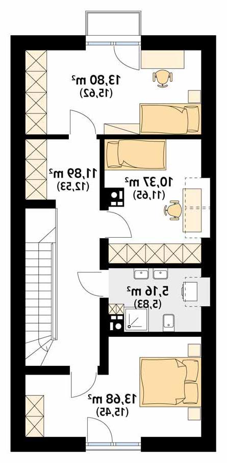 Rzut poddasza lustro POW. 61,1 m²