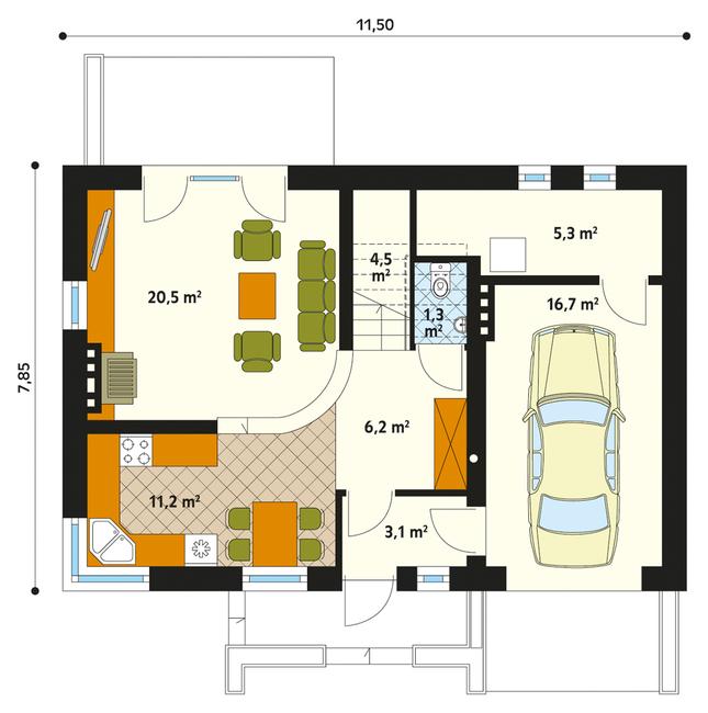 Rzut parteru POW. 68,8 m²