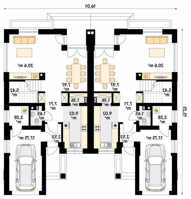 Rzut parteru lustro POW. 77,3 m²