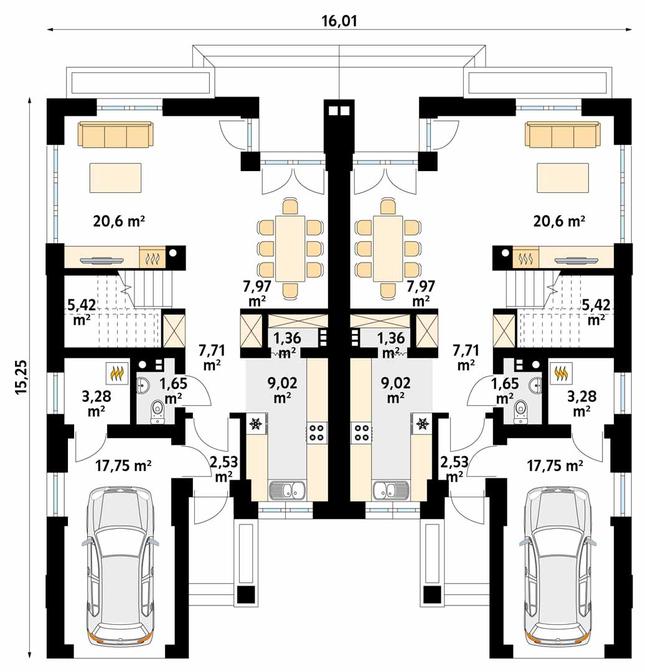 Rzut parteru POW. 77,3 m²