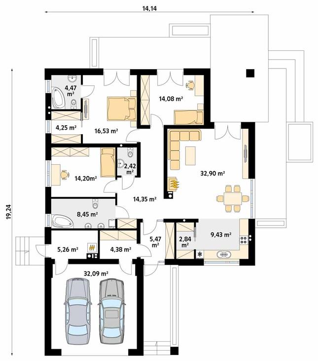 Rzut parteru POW. 171,1 m²