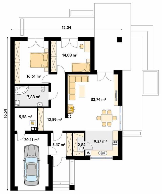 Rzut parteru POW. 127,3 m²