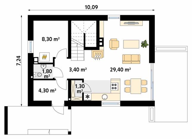 Rzut parteru POW. 48,8 m²