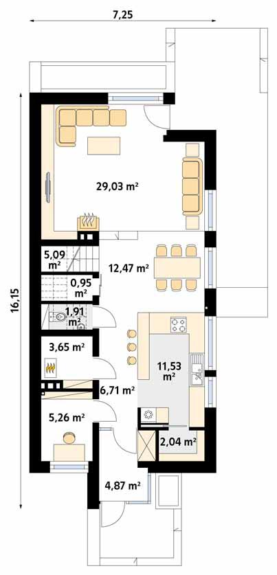 Rzut parteru POW. 83,5 m²