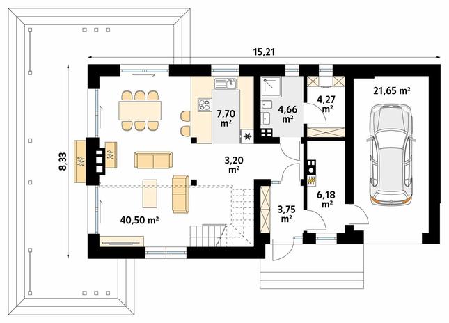 Rzut parteru POW. 91,9 m²