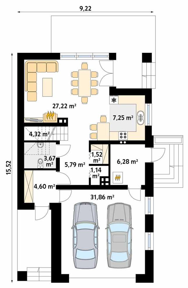 Rzut parteru POW. 93,7 m²
