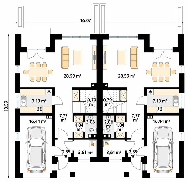Rzut parteru POW. 70,8 m²