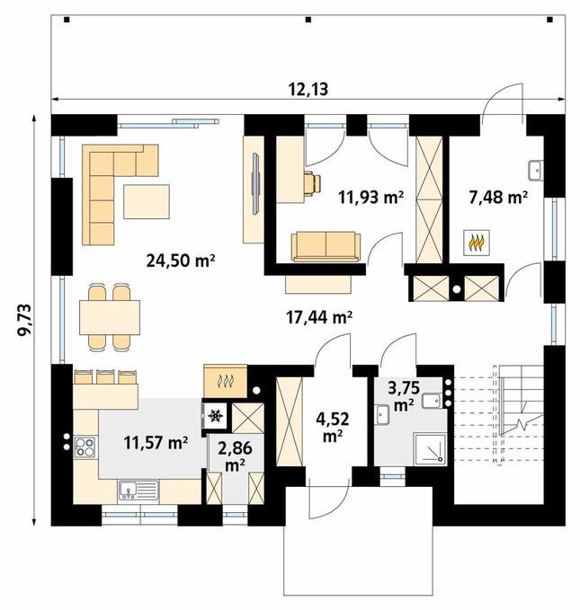 Rzut parteru POW. 84,1 m²