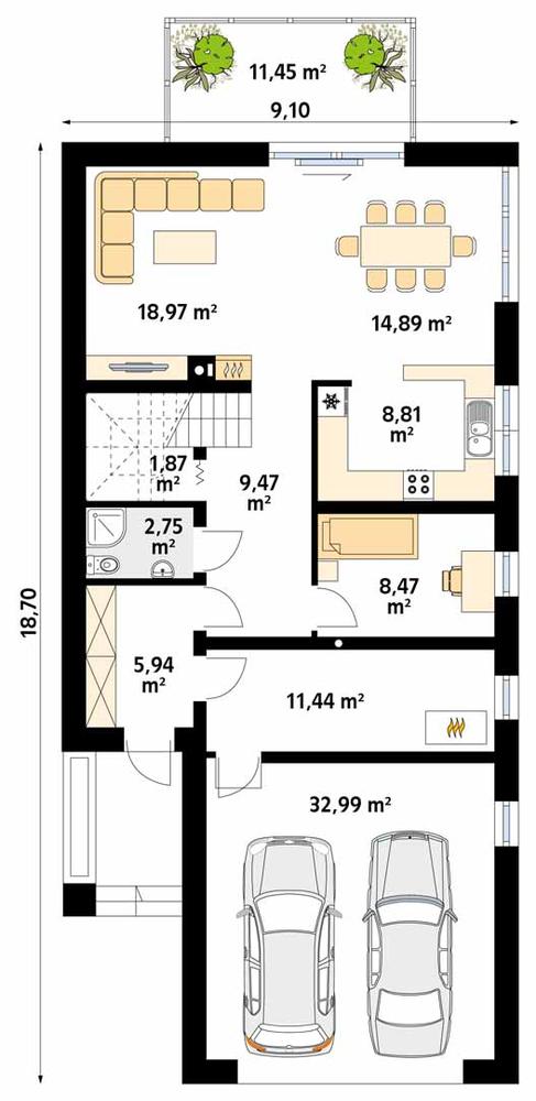 Rzut parteru POW. 127,1 m²