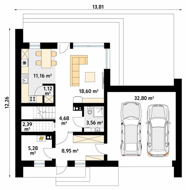 Rzut parteru POW. 88,5 m²