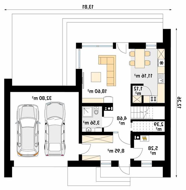 Rzut parteru lustro POW. 88,5 m²