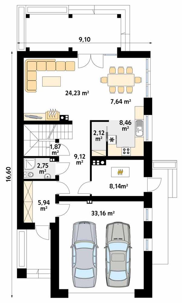 Rzut parteru POW. 103,4 m²