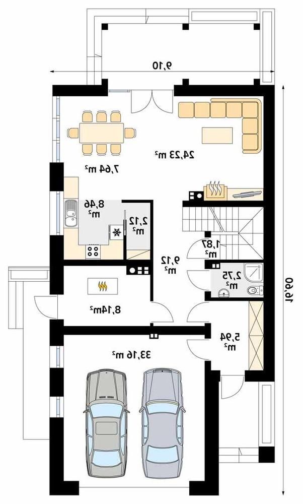 Rzut parteru lustro POW. 103,4 m²
