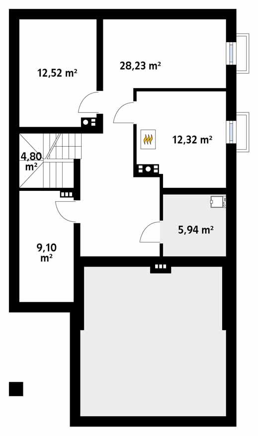 Rzut piwnicy POW. 72,9 m²