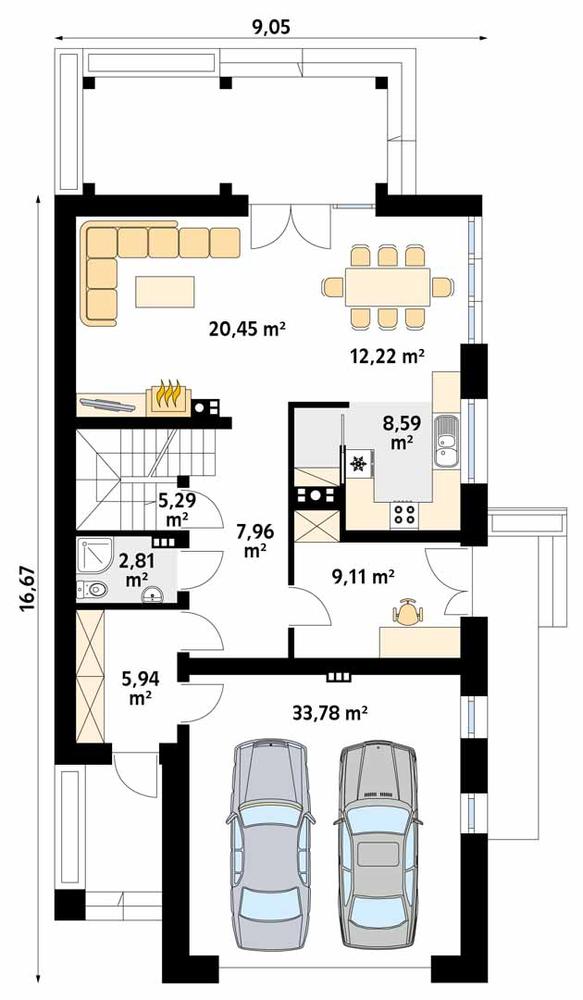 Rzut parteru POW. 106,2 m²