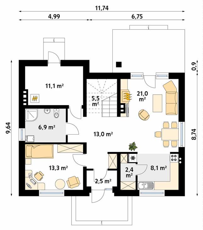 Rzut parteru POW. 82,0 m²