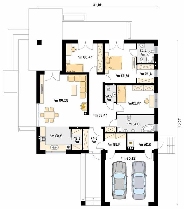 Rzut parteru lustro POW. 171,1 m²