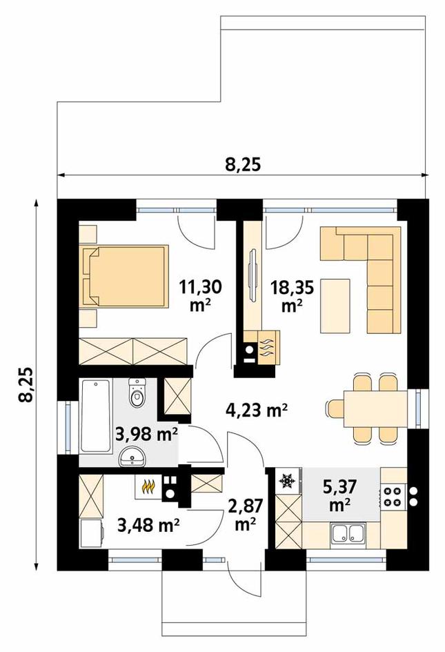 Rzut parteru POW. 49,6 m²